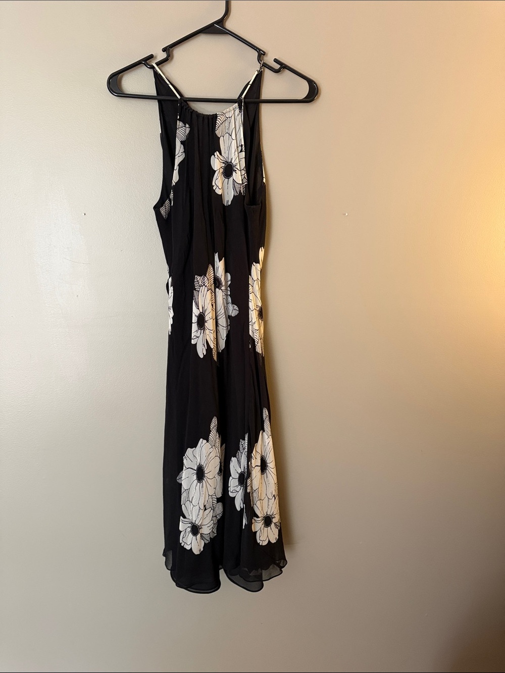 Ann Taylor Black Midi Dress with White Floral Print
